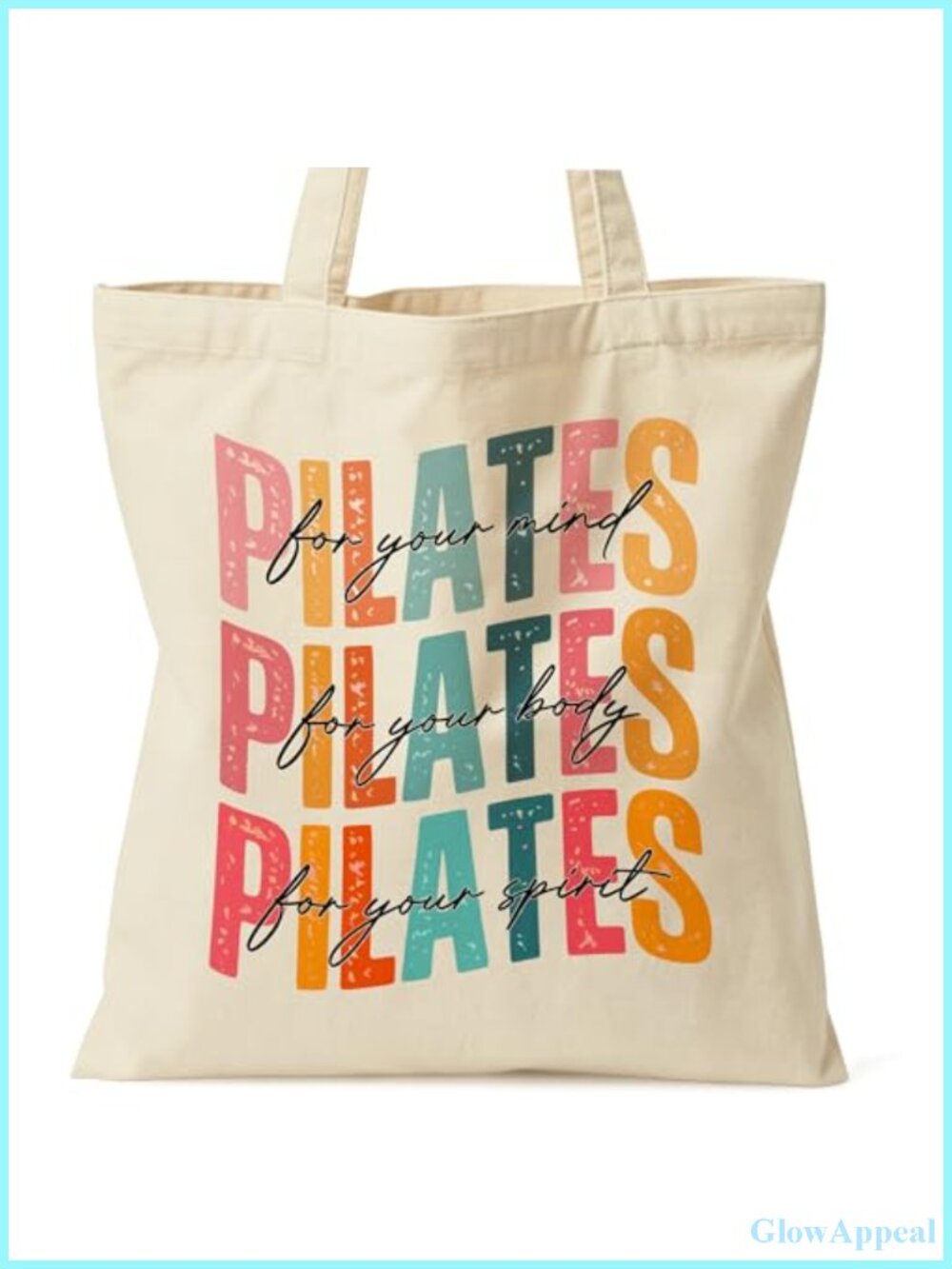 Pilates Canvas Tote Bag with Inner Zip Pocket for Work Shopping Travel
